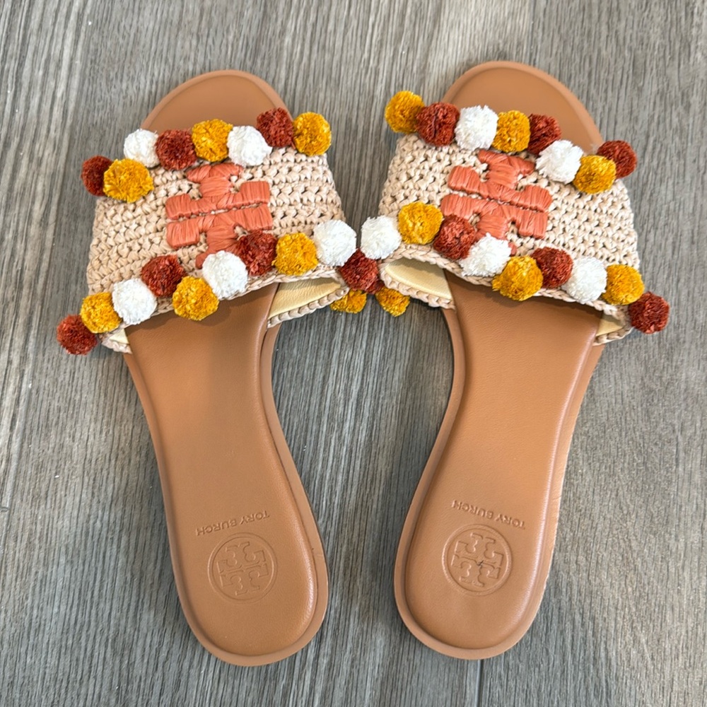 Tory Burch Everly Raffia Slide Sandals